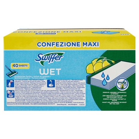 Swiffer Wet Panni Umidi Lavapavimenti Limone - Ricarica 40 Salviette